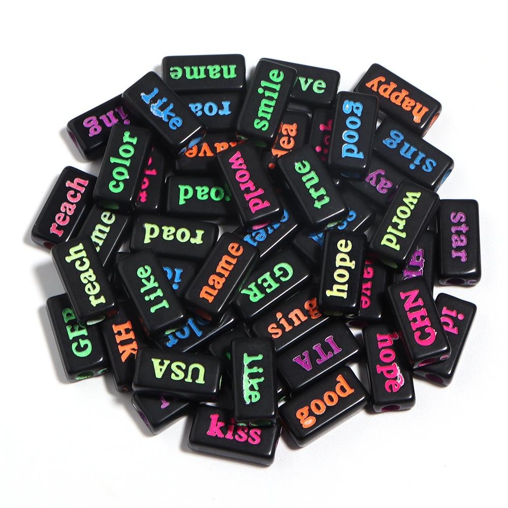 50pcs Acrylic Rectangular Words Beads 15X7.5mm Loose Bead for Jewelry Making DIY Necklace Phone Chains Bracelet Accessories