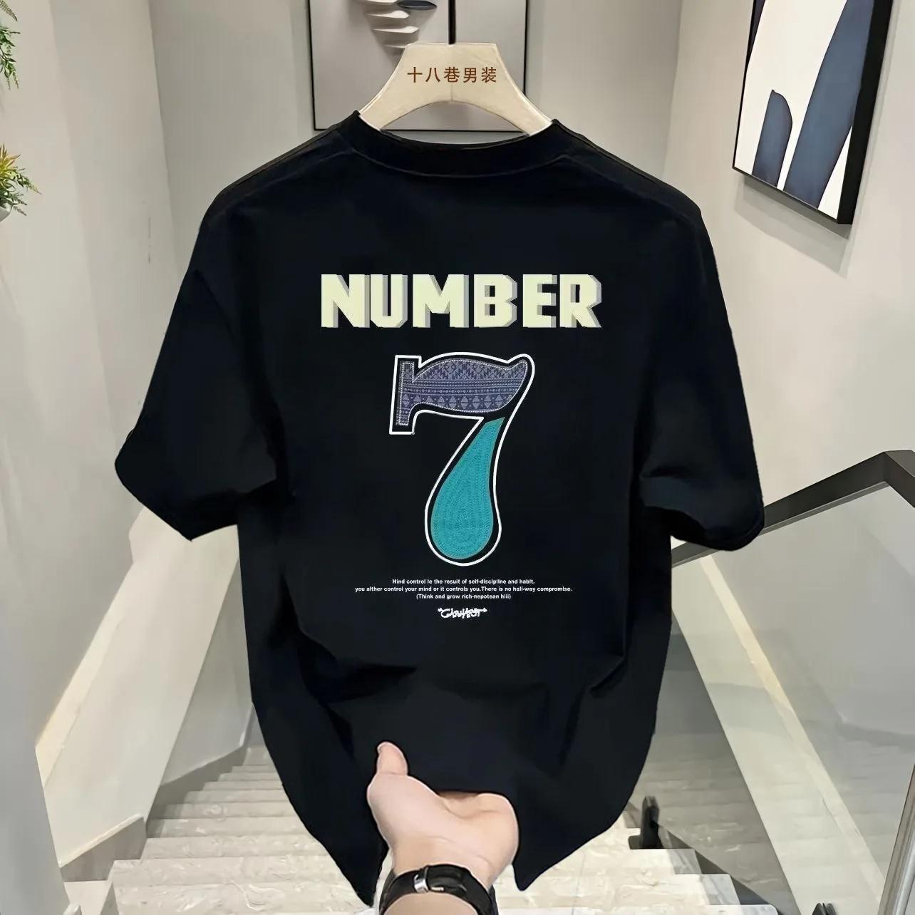 

Number 7 Print TShirt 100 Cotton Summer Trend Niche Brand High Street Style American Loose Fit Short Sleeve Top 3XL