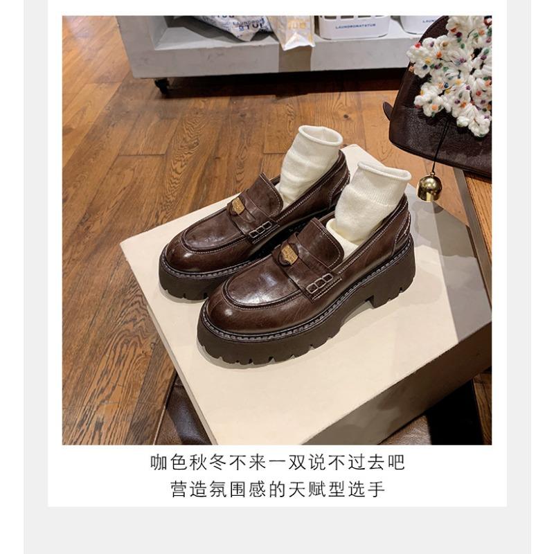 Sheepskin~ Thick-soled Leather British College Style Women's Gold Coins Thick Heel One Pedal Lazy Retro Small Leather Shoes