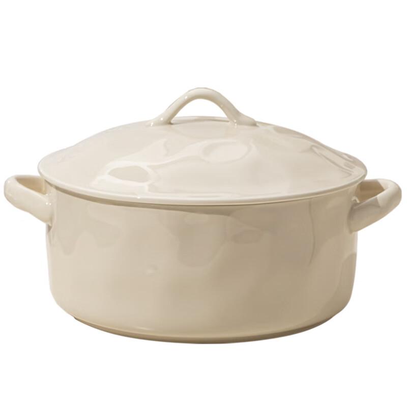 Keramische Suppenschüssel mit zwei Griffen und Deckel