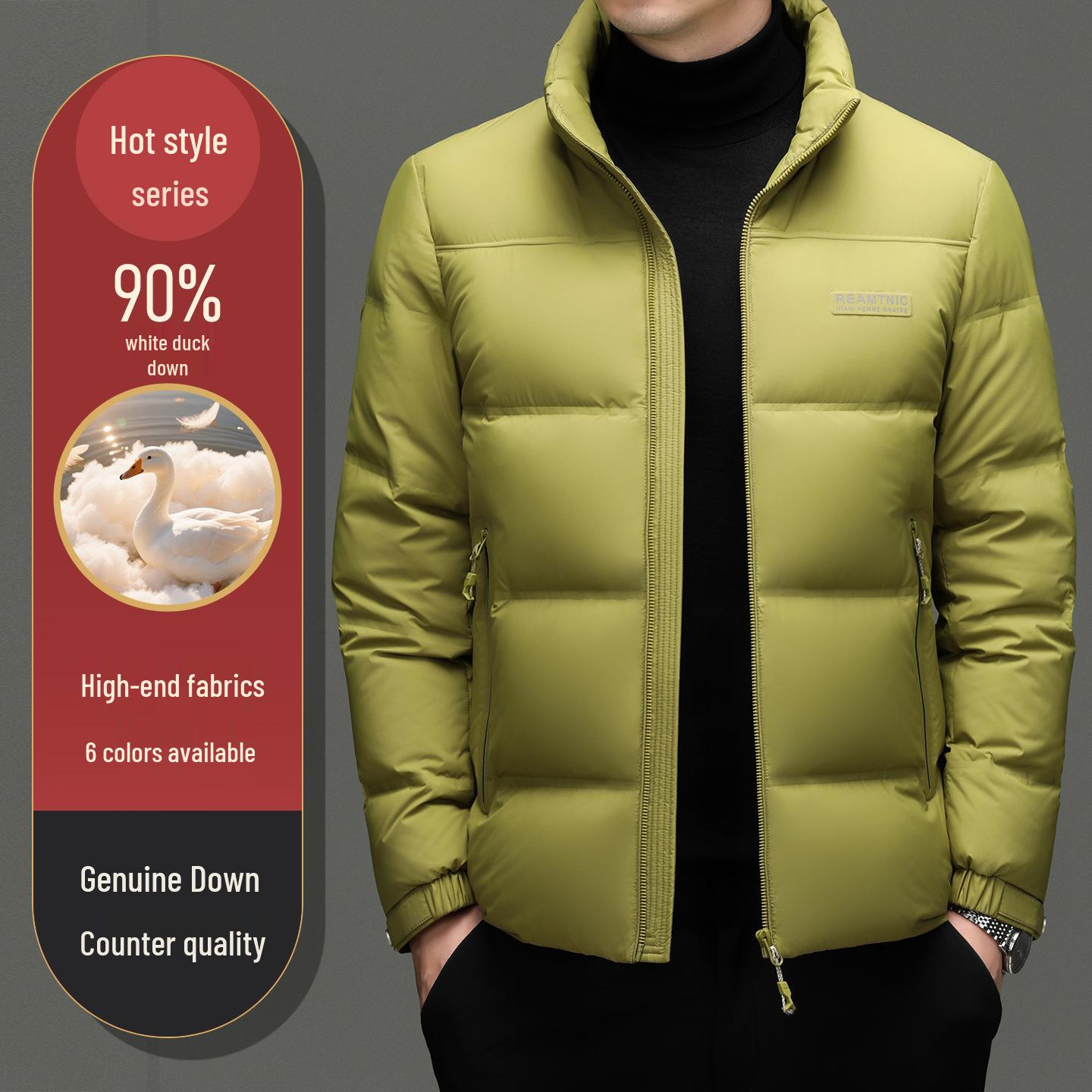 

90% White Duck Down Men s Winter Stand Collar Jacket - Thick, Warm, Solid Color Casual Outerwear for Middle-Aged and Young Men Size 190