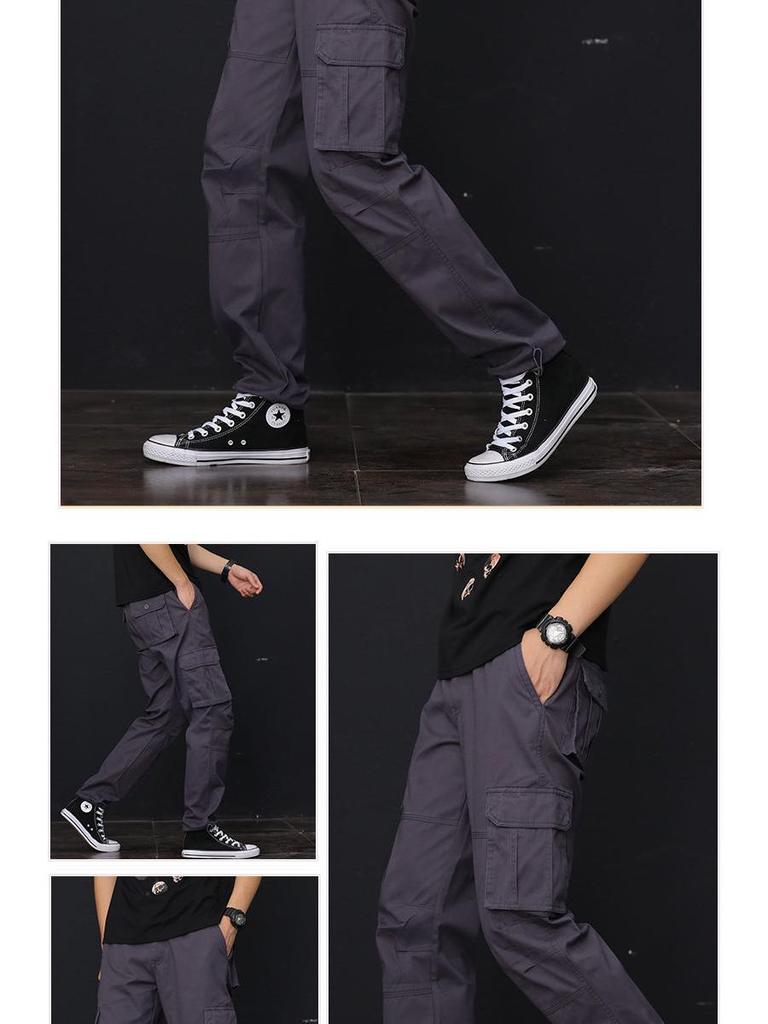 Men's Four-Season Work Pants: Loose Straight-Leg, Wear-Resistant, Multi-Pocket, Casual Style.