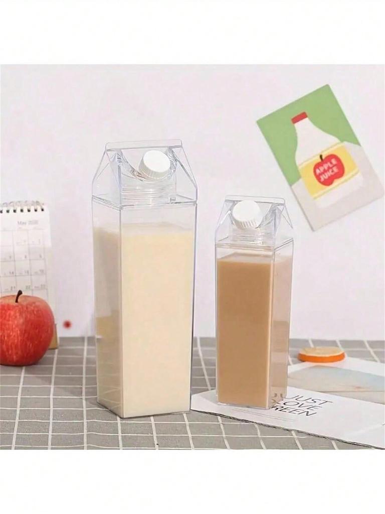 1 pc 500ml/1000ml large capacity milk box shaped water bottle, transparent square plastic water cup,