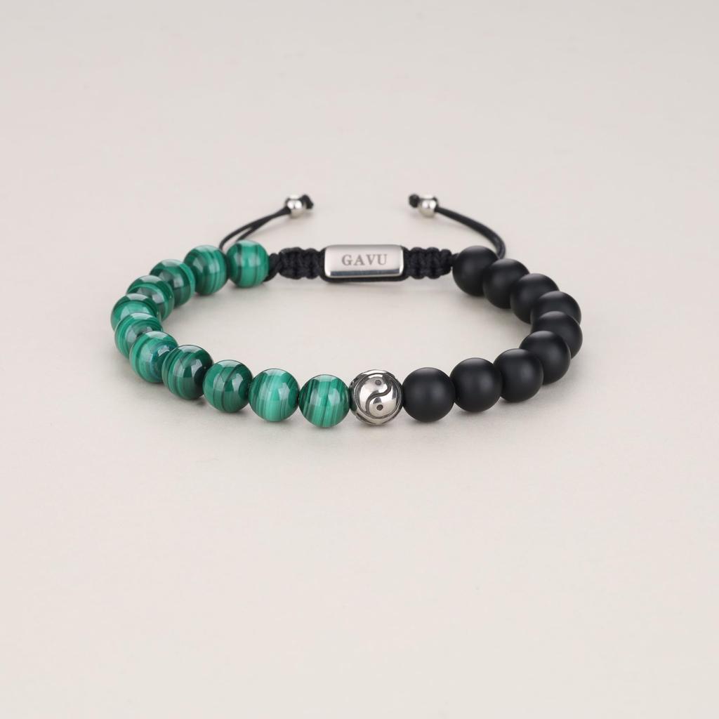 GAVU Men's Malachite Matte Onyx Tai Chi Yin Yang Power Stone Bracelet