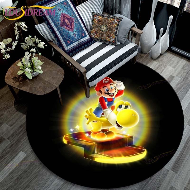 Cartoon Mario Bros Round Carpet Fashion Cartoon Pictures Printed Round Area Rugs Parlor Bedroom Floor Mat Rugs for Bedroom