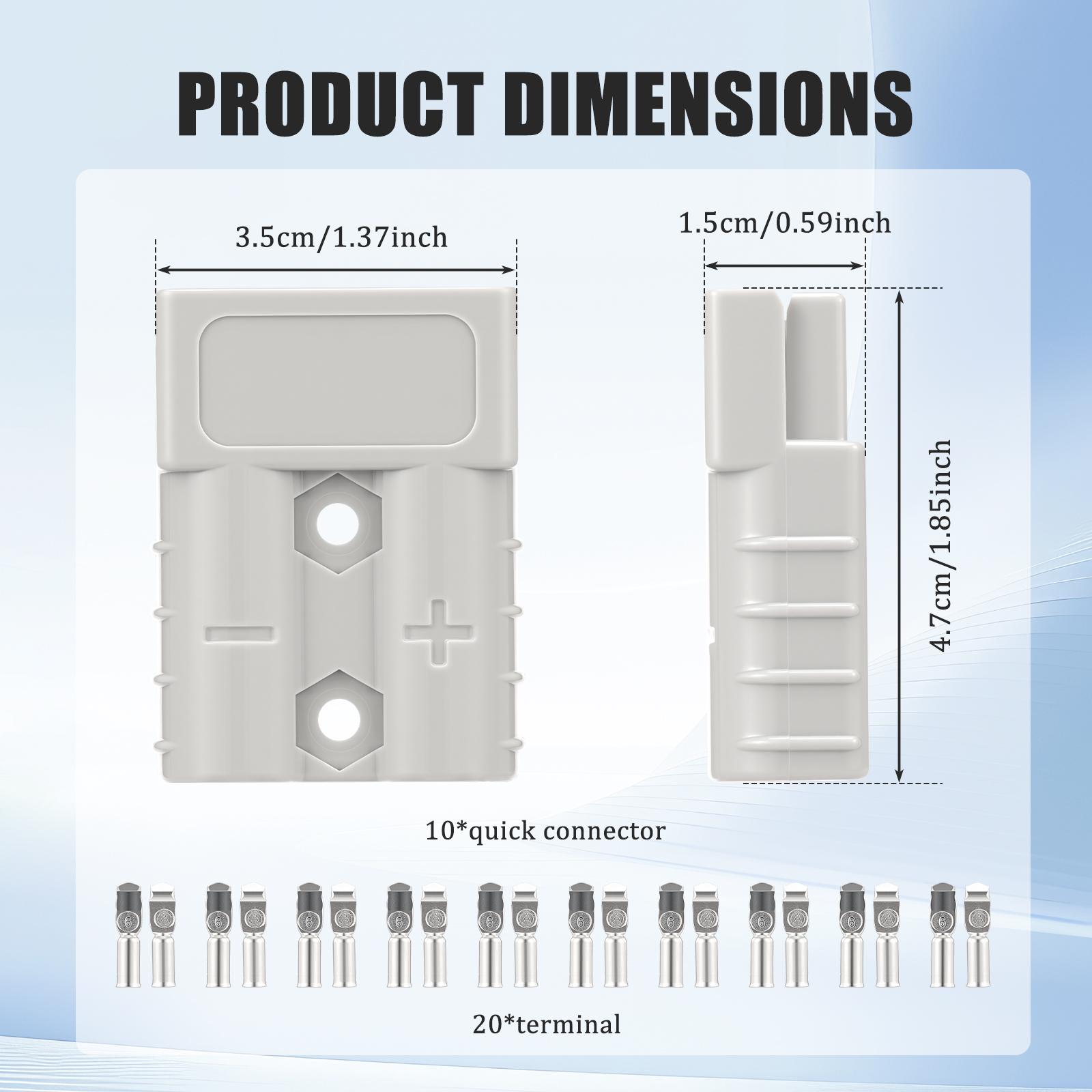 

10Pcs 50A 600V Battery Quick Connector Quick Disconnect Connection Modular Plug 6 AWG Copper Terminal for AC/DC Vehicle Elect