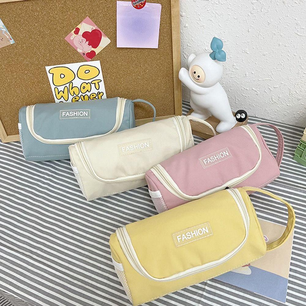 Ins Lattice Pencil Case Washable Storage Bag School Supplies Canvas Estuche  Student