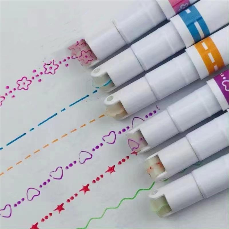 6 bucăți pixuri evidențiatoare în formă de linie de flori Vârf cu role Liner curbe Marker Papetarie pentru scris