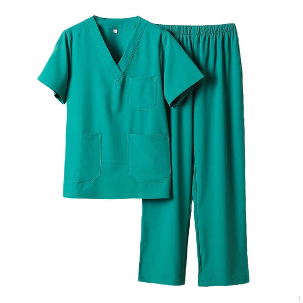 Herren Damen Scrub Set Krankenschwester Kostüm mit Taschen V-Ausschnitt T-Shirt Atmungsaktives Oberteil Jogginghose Uniform