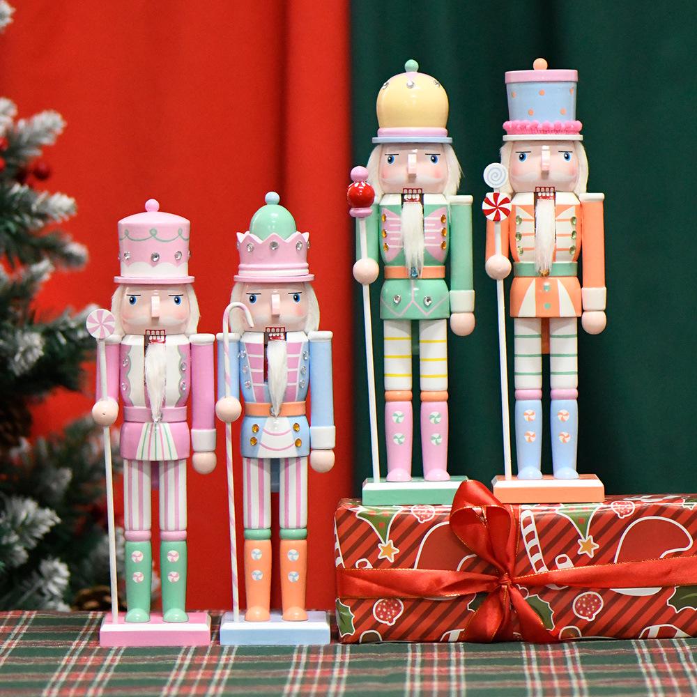 30cm European Wooden Nutcracker Ornament - Macaron Walnut Cracker Christmas Decoration.