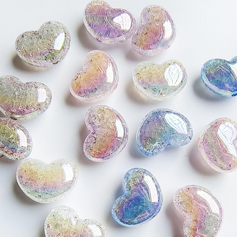 Iridescent Peach Heart Crackle Beads for DIY Jewelry Making