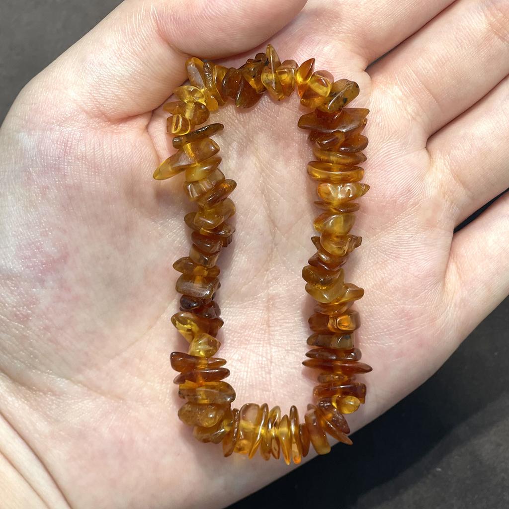 1Pc, Natural Floral Amber Freeform Chip Bracelet 3×12mm 18cm, Irregular Raw Amber Elastic Stack Bracelet