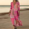 Dresses For Womens Vintage Print Tunic Waisted Midi Dress Summer Casual  3/4 Sleeve Dress