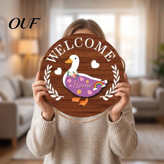 Entryway Hanging Ornament Interchangeable Goose Welcome Sign for Front Door, Rustic Farmhouse Wood Plaque Door Hanger Home Porch And Seasonal