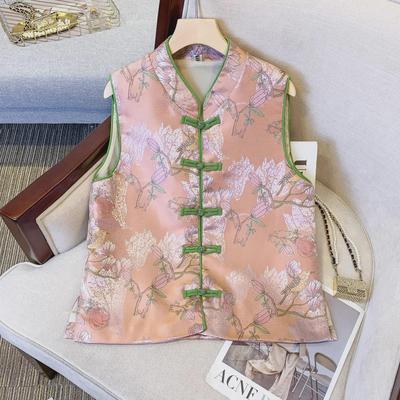 Women's Jacquard Quilted Tang Suit Vest with Chinese Buttons for Autumn/Winter