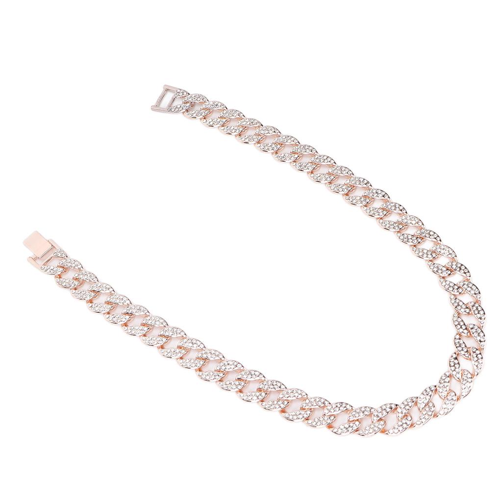 Cuban Necklace Men Women Stylish Elegant Shiny Rhinestones Hip Hop Necklace Jewelry Gift for Party (18inch)