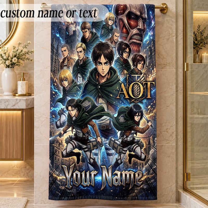 Beach TowelAttack on Titan Custom Name Text Personalized Soft Towel for Beach Pool Indoor Home Decor Gift
