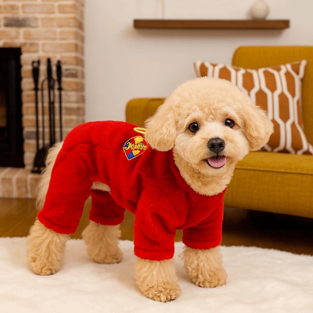 Warm Winter Dogs Jumpsuit Velvet Dog Four Legged Pants Blessing Dog Plush Hoodies  Spring Festival