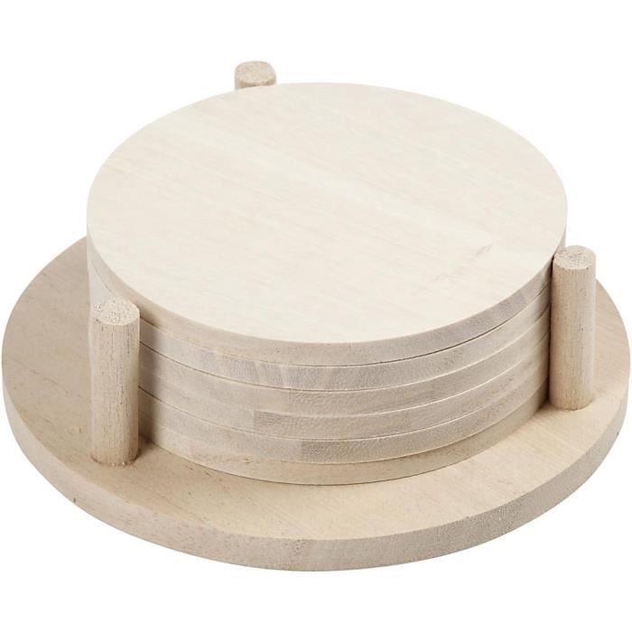 Disques décoratifs en bois avec support - Creotime - 6 pièces - Blanc - Salon - Bois - Enfant - Mixte