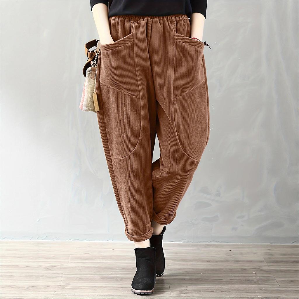 Autumn and Winter Elastic Waist Plus Size Fashionable Corduroy Loose Outerwear Pants