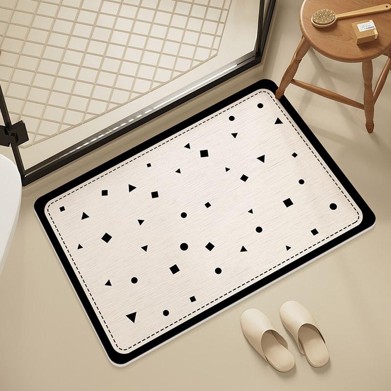 Minimalist Neutral Black Square Dot Bath Mat Simple Grid Print Non Slip Water Absorbent Rug Bathroom Tub Aesthetic Decor