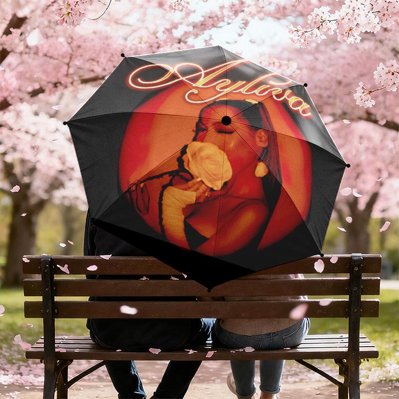 1pc Ayliva's Album Cover Umbrella Portable Folding Umbrella Iron Frame Hole Bone Structure Outdoor Home Umbrella