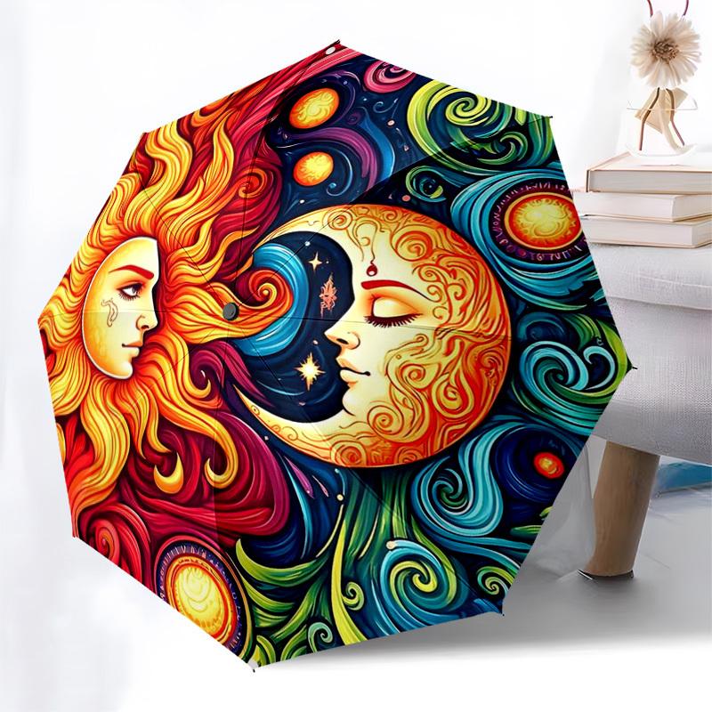 

1pc Christmas Snowman Automatic Folding Umbrella, Portable 3-Fold Design with 8-Bone Iron Frame, Perfect for Outdoor Use as Festive Gift for Fans, Tra