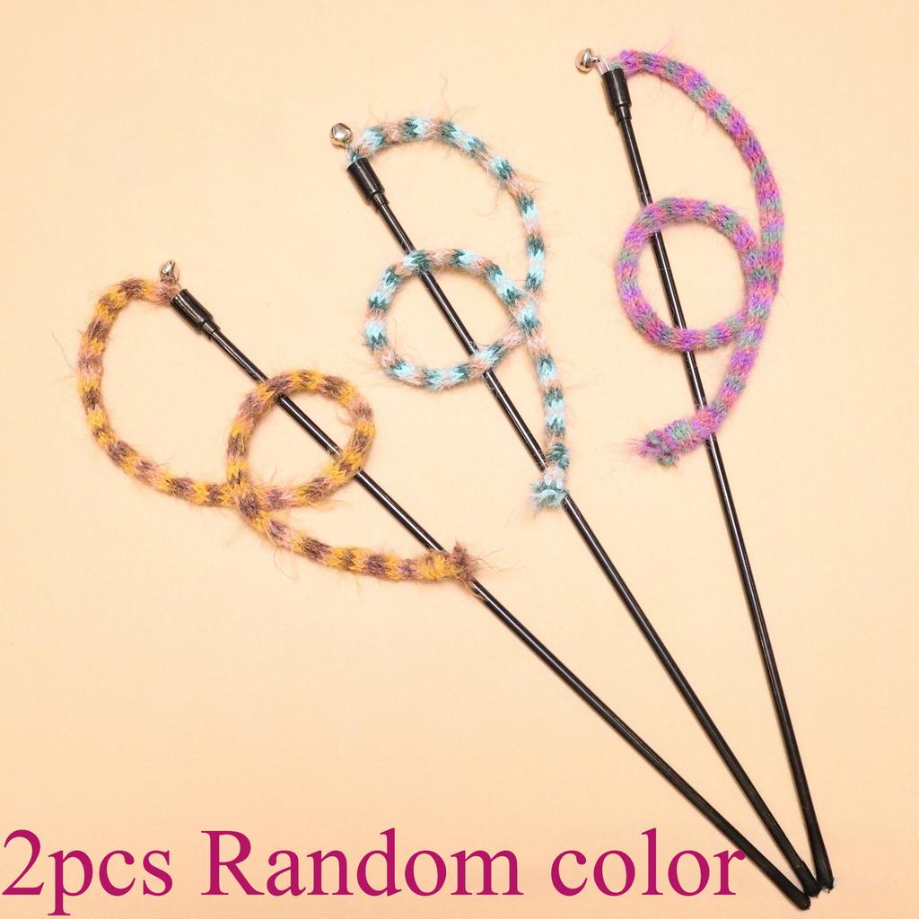 Colorful Striped Plush Rope Cat Teasing Stick Toy Knitting Wool Pet Toys
