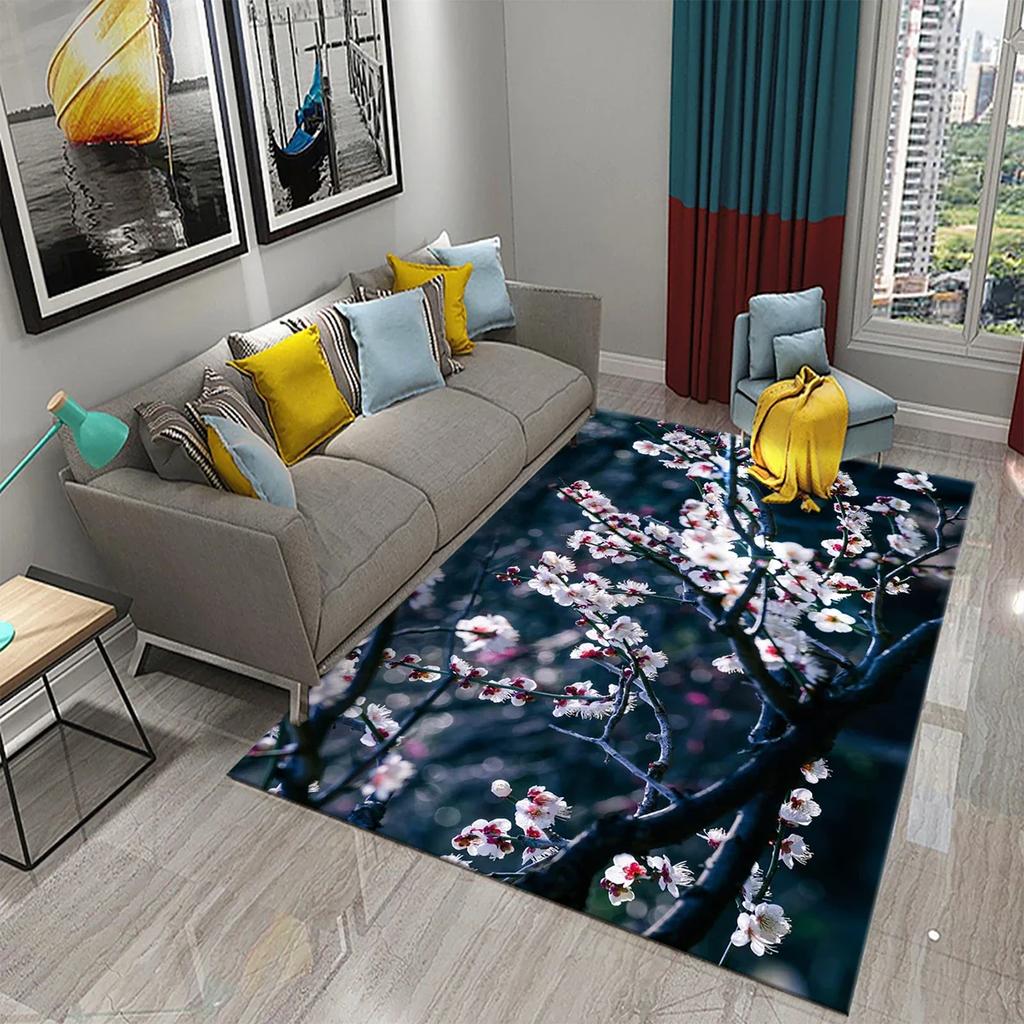 3D Pink Cherry Blossoms Pattern Carpet for Living Room Bedroom Kitchen Area Rug Carpet Home Decor Parlor Floor Mat Anti-Slip Rug
