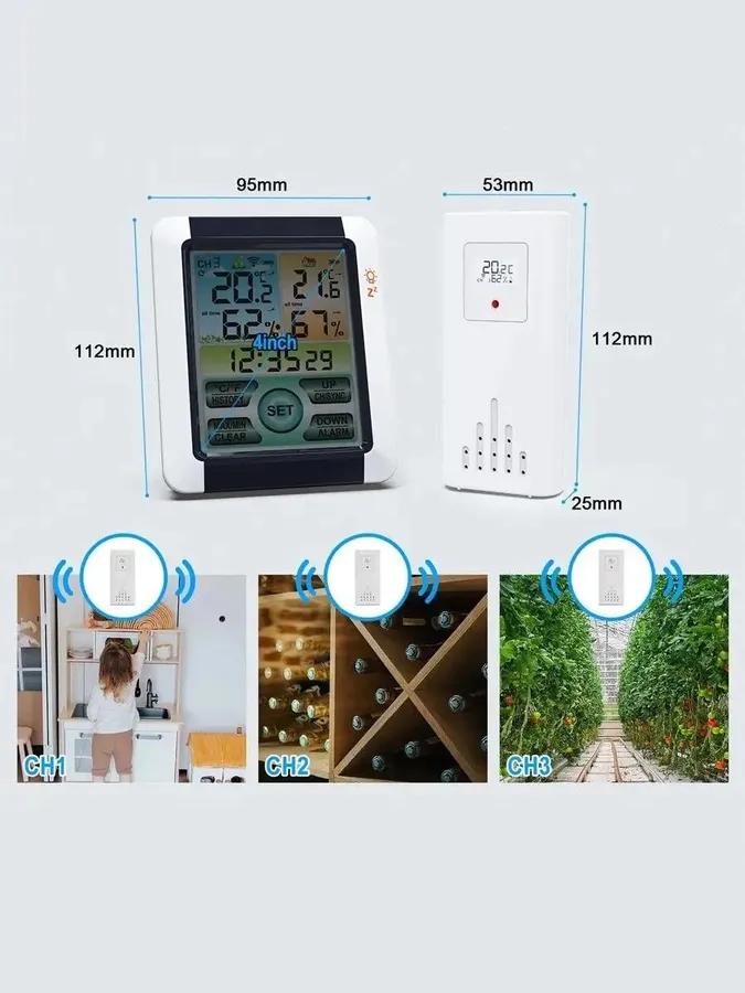 Multi -zone Weather Station with a Wireless Sensor. Termometer, Humidity, Table Hours, Alarm Clock.