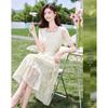 Sishuinianhua Elegant Short-Sleeve A-Line Mid-Length Dress