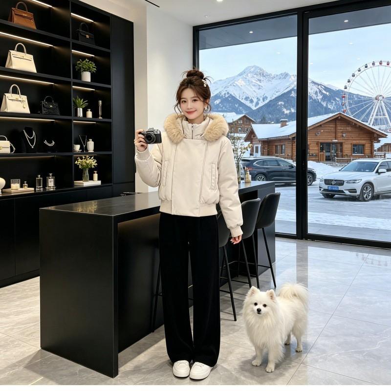2026 Winter Oversized Hooded Cotton Puffer Coat Women Plus Size Thick Warm Short Jacket With Faux Fur Collar