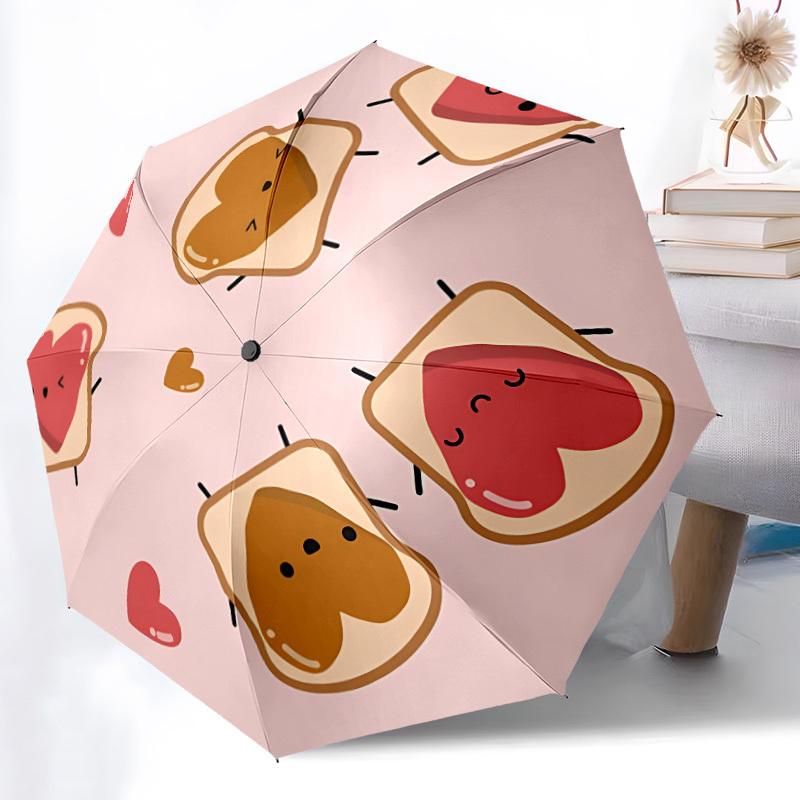 1pc Toast HeartAutomatic Open/close Folding Umbrella, Compact Portable Travel Umbrella, Perfect Birthday/Holiday, Cute Umbrella y007