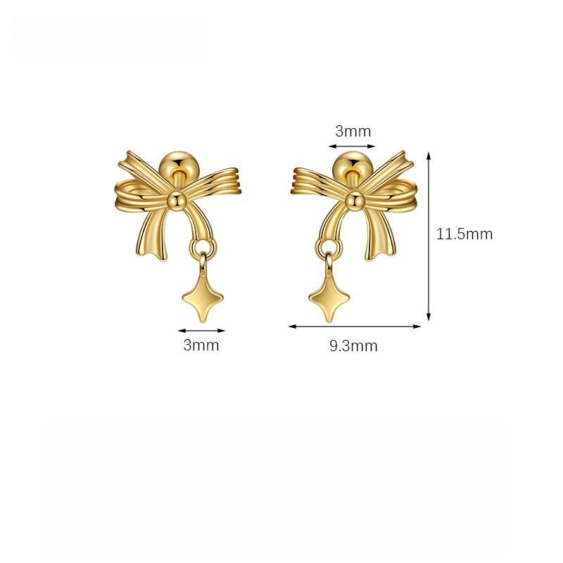 S925 Sterling Silver Bow Star Tassel Screw Earrings for Women Simple Fashion Light Luxury Sweet Temperament Jewelry Accessory