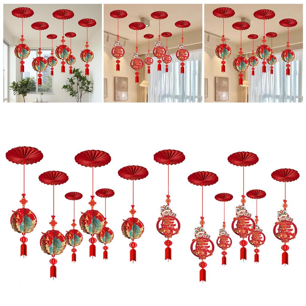 Lunar Year Red Paper New Year Ceiling Pendant Set 3D Decorative Ceiling Decor for Chinese New Year 2026 Festive Events