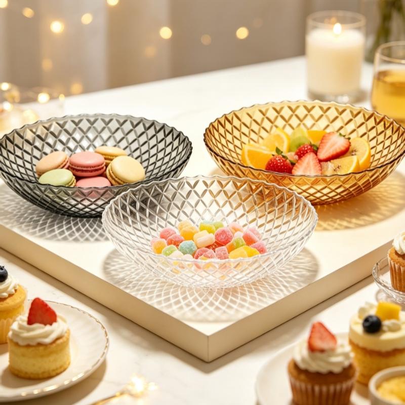 1Pcs Exquisite Flower Shaped Transparent Fruit Plate Plastic Dessert Salad Tray Light Luxury Household Snack Plate
