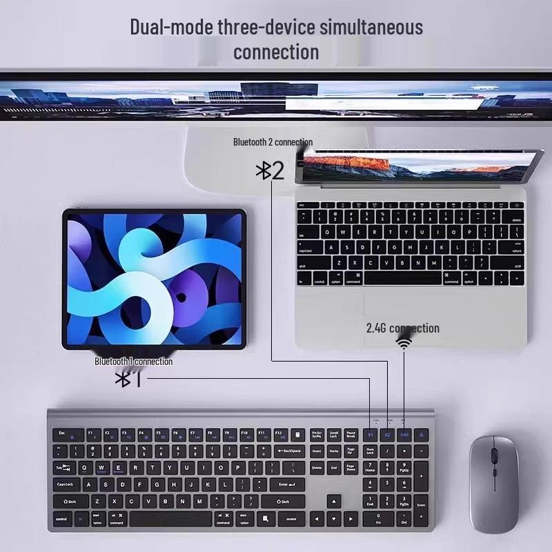 Ultra-Slim Bluetooth Wireless Keyboard & Mouse Set: Silent, Rechargeable, Unlimited Keys for Laptop & Office Use