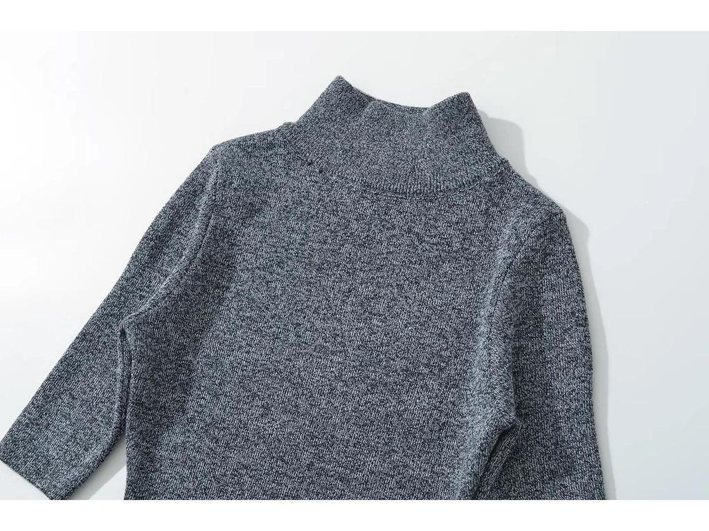 Spicy Chic Semi-High Neck Short Sleeve Knitted Dress - Spring 2025 Retro Waist-Hugging Bodycon Mini