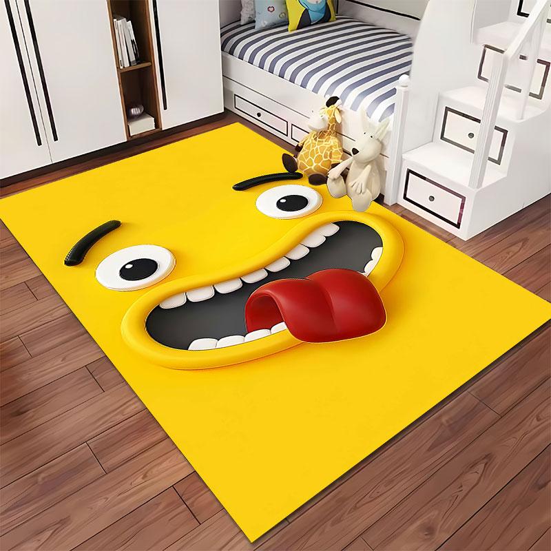 Playful Yellow Face Carpet Suitable As a Non-slip Mat for the Living Room or Bedroom Sofa