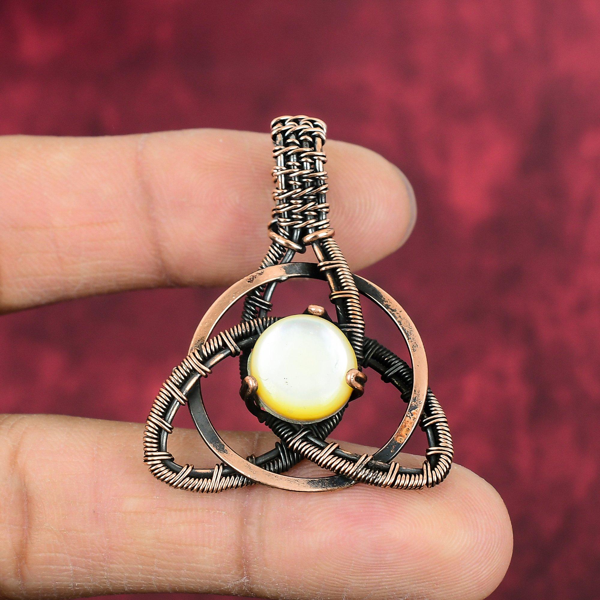Mother Of Pearl Pendant Copper Wire Wrapped Pendant Handmade Gemstone Jewelry Latest Design Pendant Amazing Copper Jewelry Anniversary Gifts