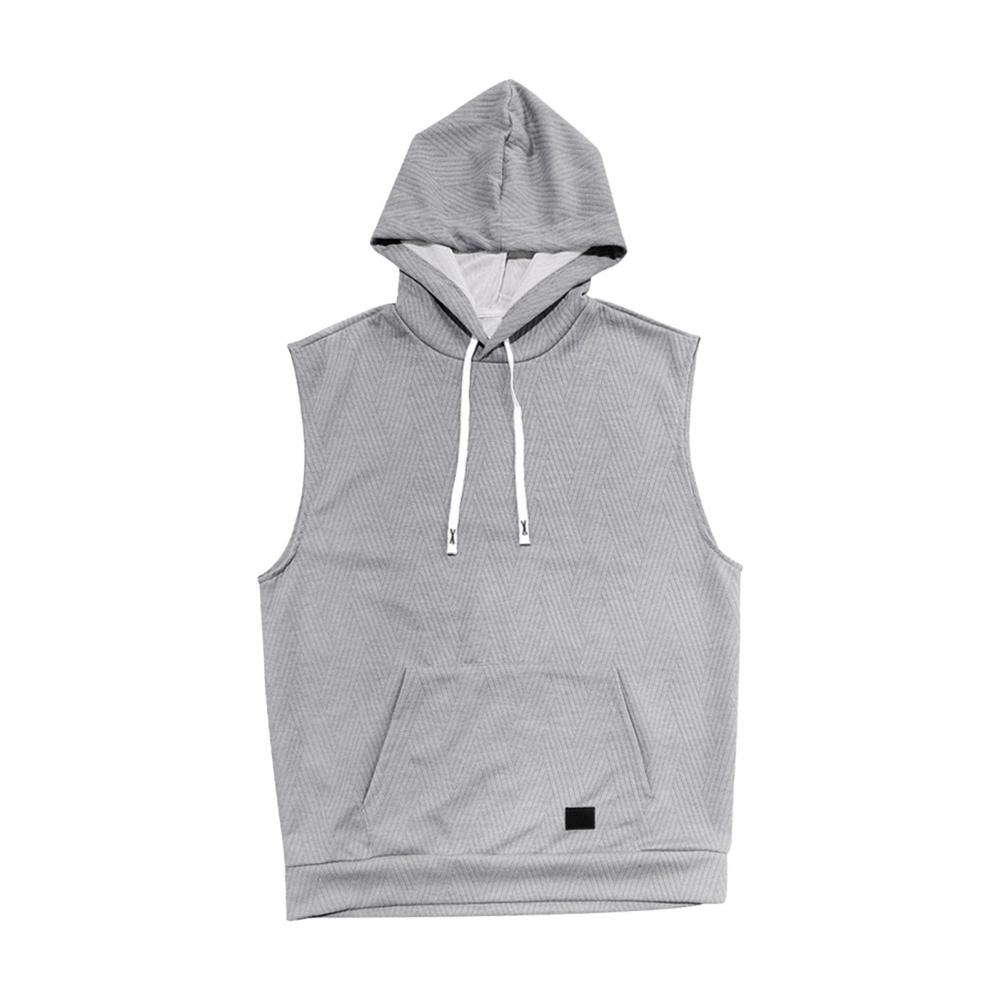 

Мужской летний жилет, мужской повседневный трикотажный жилет с капюшоном и передним карманом, большие карманы, спортивный стиль, футболка без рукавов для фитнеса XXXL светло-серый