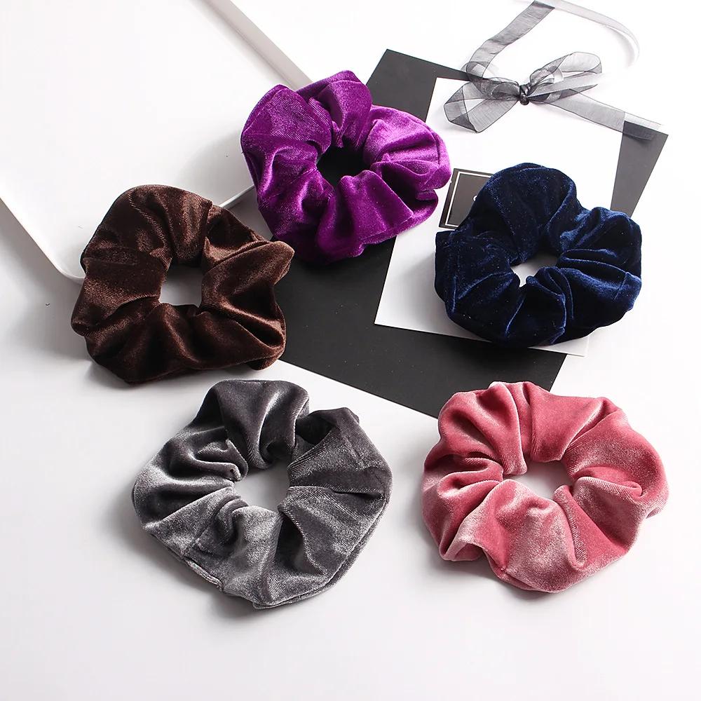 Winter Vintage Woman Large Velvet Scrunchies Elastics Hair Band Solid Hair Ties Ladies Ponytail Holder Hair Accessories