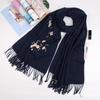 Autumn and winter new plum blossom wool scarf women's versatile tassel fashion flower warm solid color shawl women