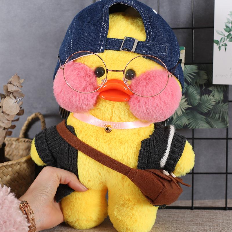 30CM Cafe Duck 30cm Little Yellow Duck Cute Pillow Plush Toy Stuffed Doll Wearing Glasses and Clothes Cartoon Cute Toy
