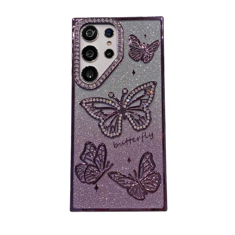 Suitable for Samsung S25 Ultra Mobile Phone Case Three Dimensional Flash Powder Rhinestone Butterfly S24FE Soft Shell A26 Fall Protection Case