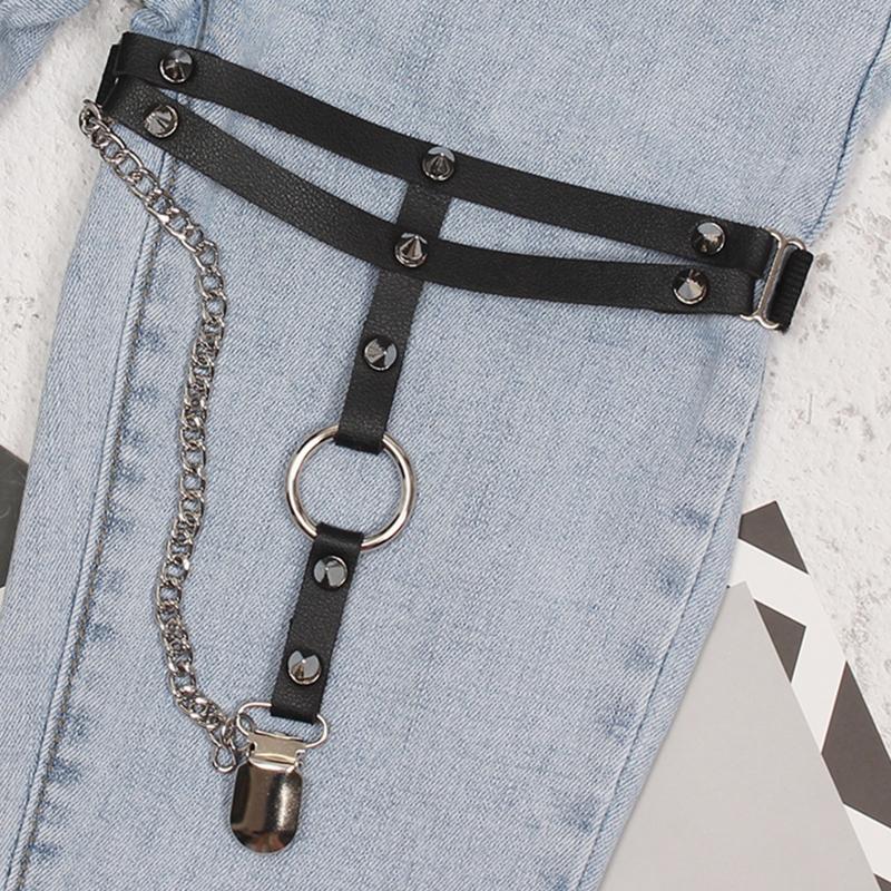 Girls Leg Clips Punk Leg Garter Belt Thigh Clipss Black Body Clips Festival Rave Body Clips with Dangle Chain Decor