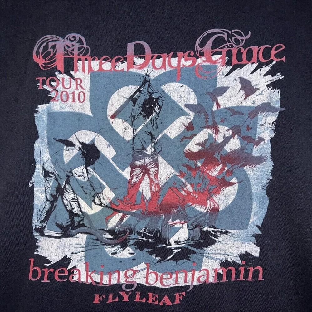 Vintage 2010 Three Days Grace Breaking Benjamin Flyleaf Tour T-Shirt Tops tees Men's Women's