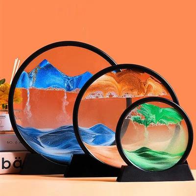 5/7/12 İnç 3D Bataklık Sanat Resmi Yuvarlak Cam Sıvı Kum Saati Derin Deniz Kum Manzarası Kum Saati Yaratıcı Kum Saati Ev Dekoru