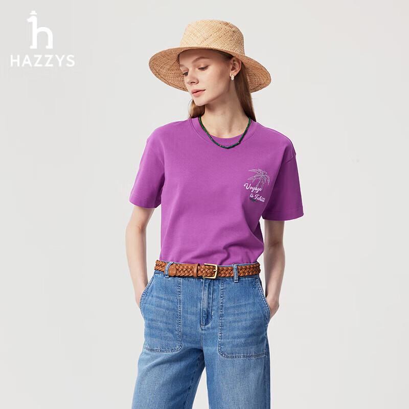 HAZZYS Women s 2025 Summer Embroidered T-shirt L