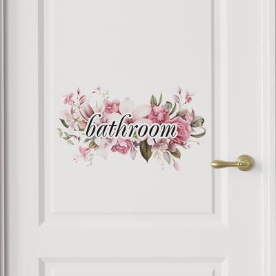 Fiori romantici Slogan inglese Bagno Adesivi per porte da bagno Abbellire Adesivi murali decorativi Autoadesivi